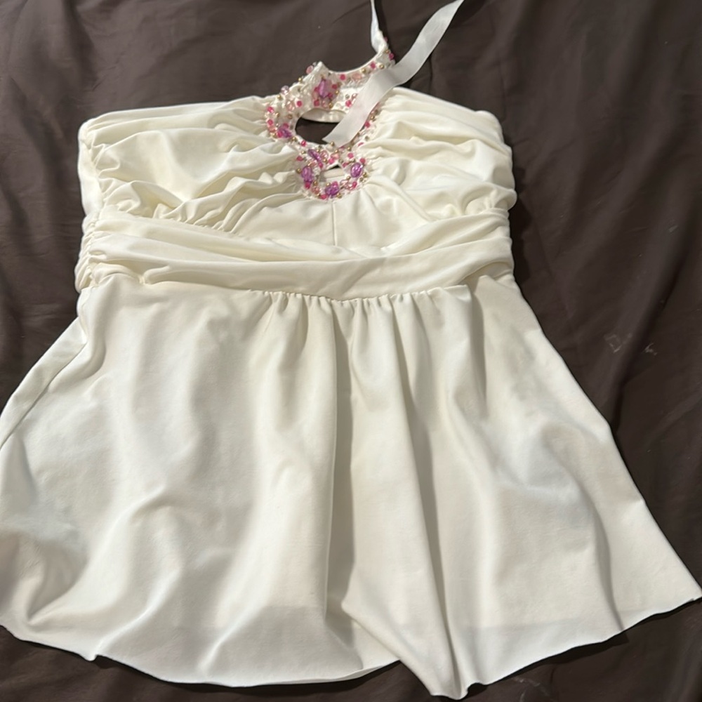Cream halter top jeweled with peplum bottom